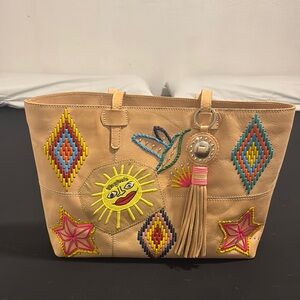Desigual Tan Embroidered Tote Bag